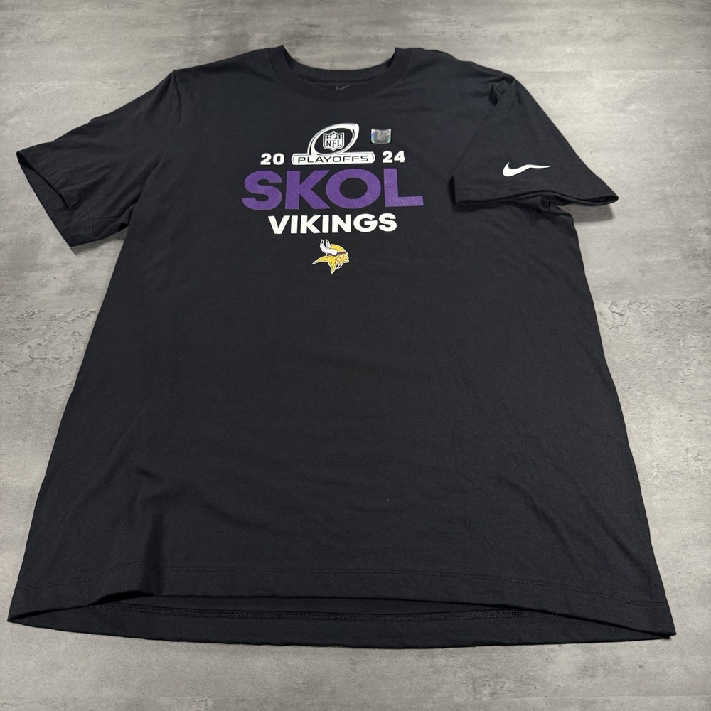 Nike Minnesota Vikings Shirt‎ Men Large Black Purple Cotton NFL Playoff Football